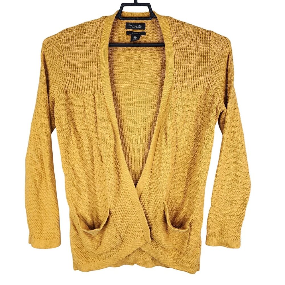 Womens Rachel Zoe Yellow Open Front Cardigan Sweater Long Sleeve Pockets Size M